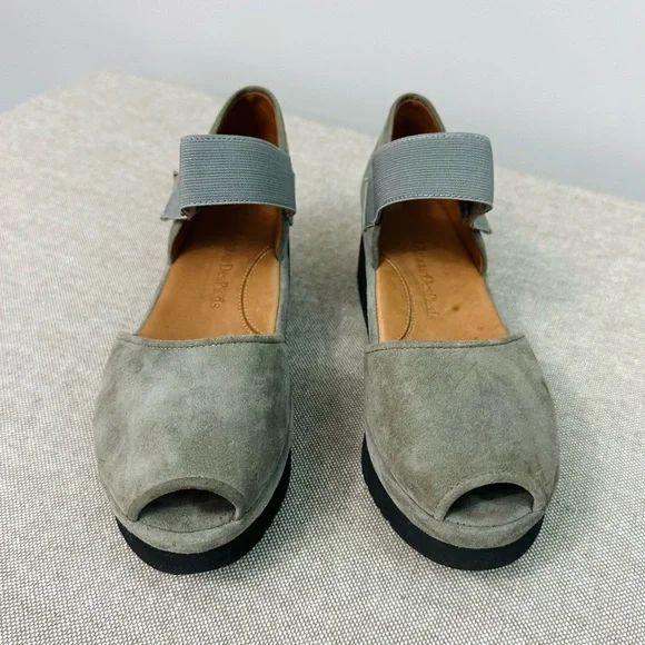 L'Amour Des Pieds Amadour Platform Sandal Gray Suede Size 9.5W Wide